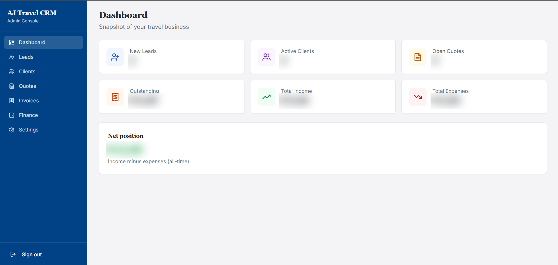AJ Travel CRM website preview