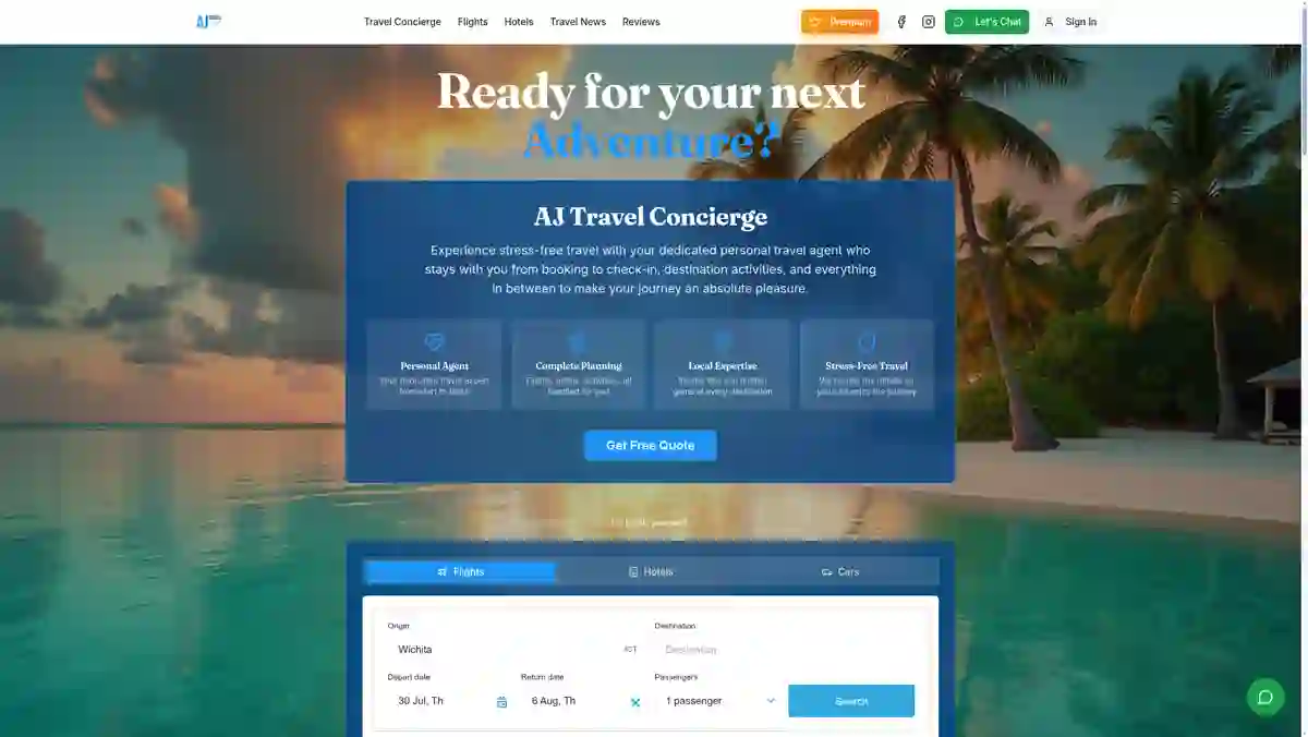 AJ Travel website preview