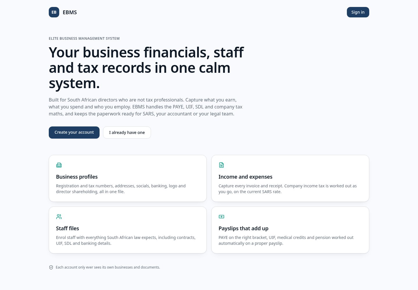 EBMS Payroll System website preview